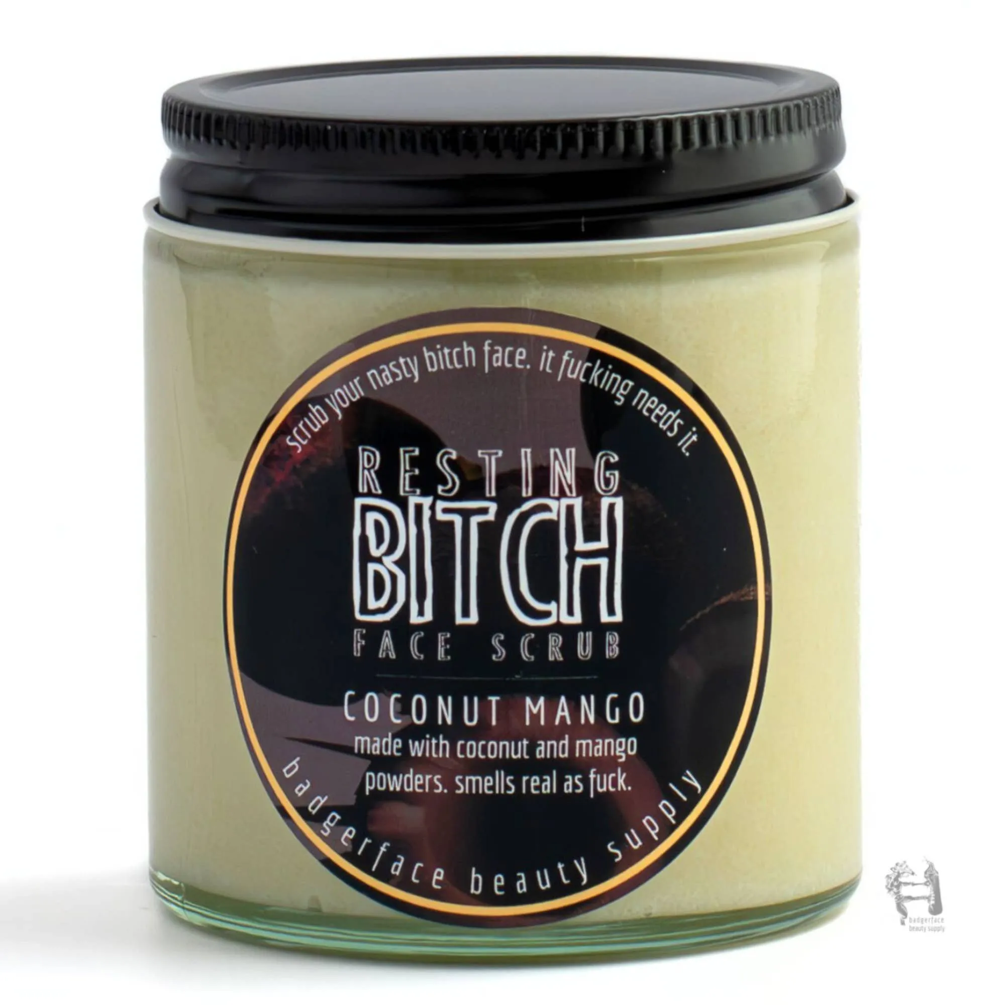 Badgerface Coconut Mango Face Scrub. Natural Face Care Products.