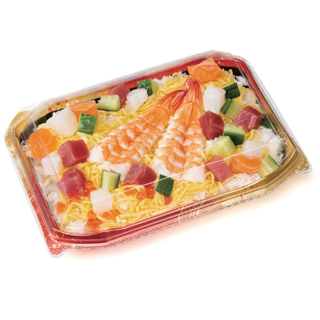 BioPET Neo Shell Hinged Black/Red Take-Out Sushi Tray 8.2" x 5.8" (300/case)