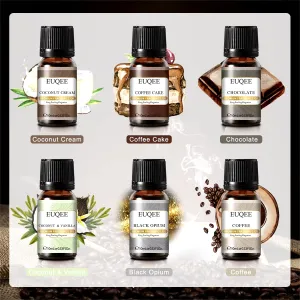 Coffee Shop Fragrance Oil Set for DIY Soap Candle -Coffee Cake,Coconut Vanilla,Chocolate,Coffee,Coconut Cream-（6*10Ml）