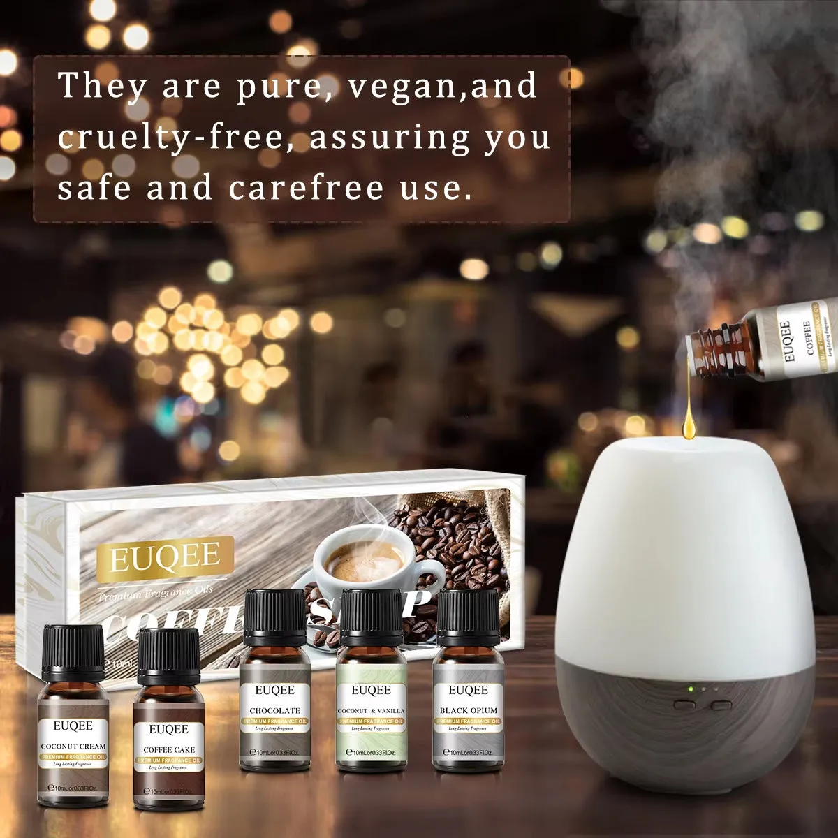 Coffee Shop Fragrance Oil Set for DIY Soap Candle -Coffee Cake,Coconut Vanilla,Chocolate,Coffee,Coconut Cream-（6*10Ml）