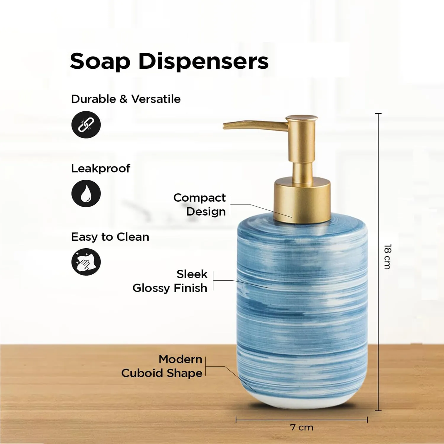 Homestic Liquid Soap Dispenser | Handwash Soap Dispenser | Soap Dispenser for Wash Basin | Shampoo Dispenser Bottle | Bathroom Dispenser Bottle | 350 ML | Blue