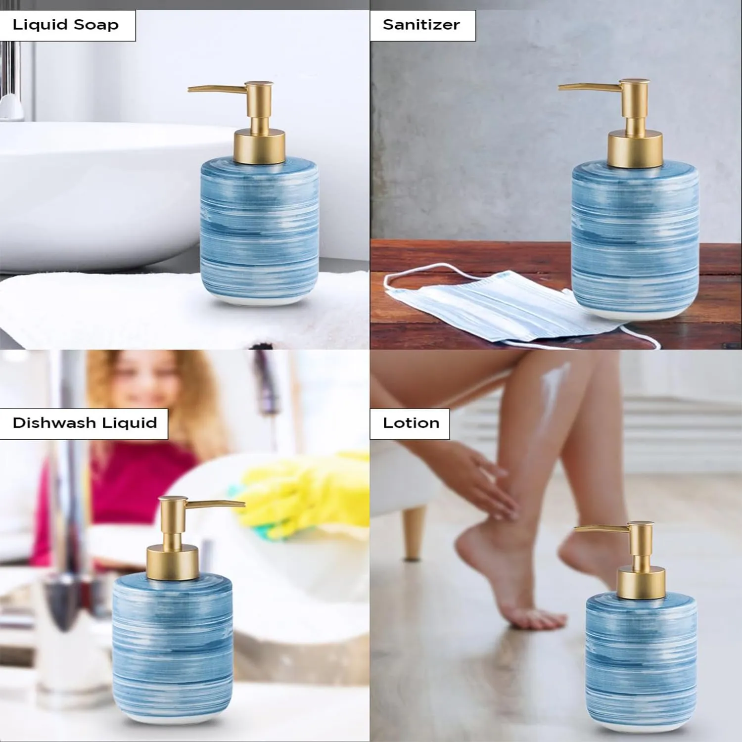 Homestic Liquid Soap Dispenser | Handwash Soap Dispenser | Soap Dispenser for Wash Basin | Shampoo Dispenser Bottle | Bathroom Dispenser Bottle | 350 ML | Blue