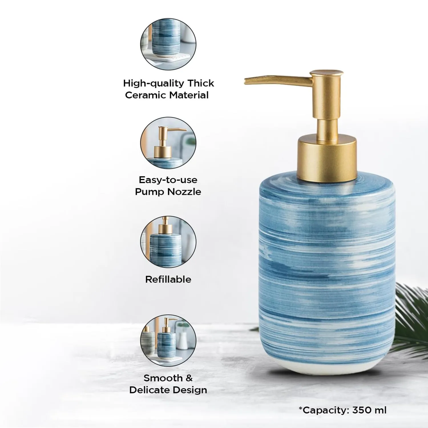 Homestic Liquid Soap Dispenser | Handwash Soap Dispenser | Soap Dispenser for Wash Basin | Shampoo Dispenser Bottle | Bathroom Dispenser Bottle | 350 ML | Blue