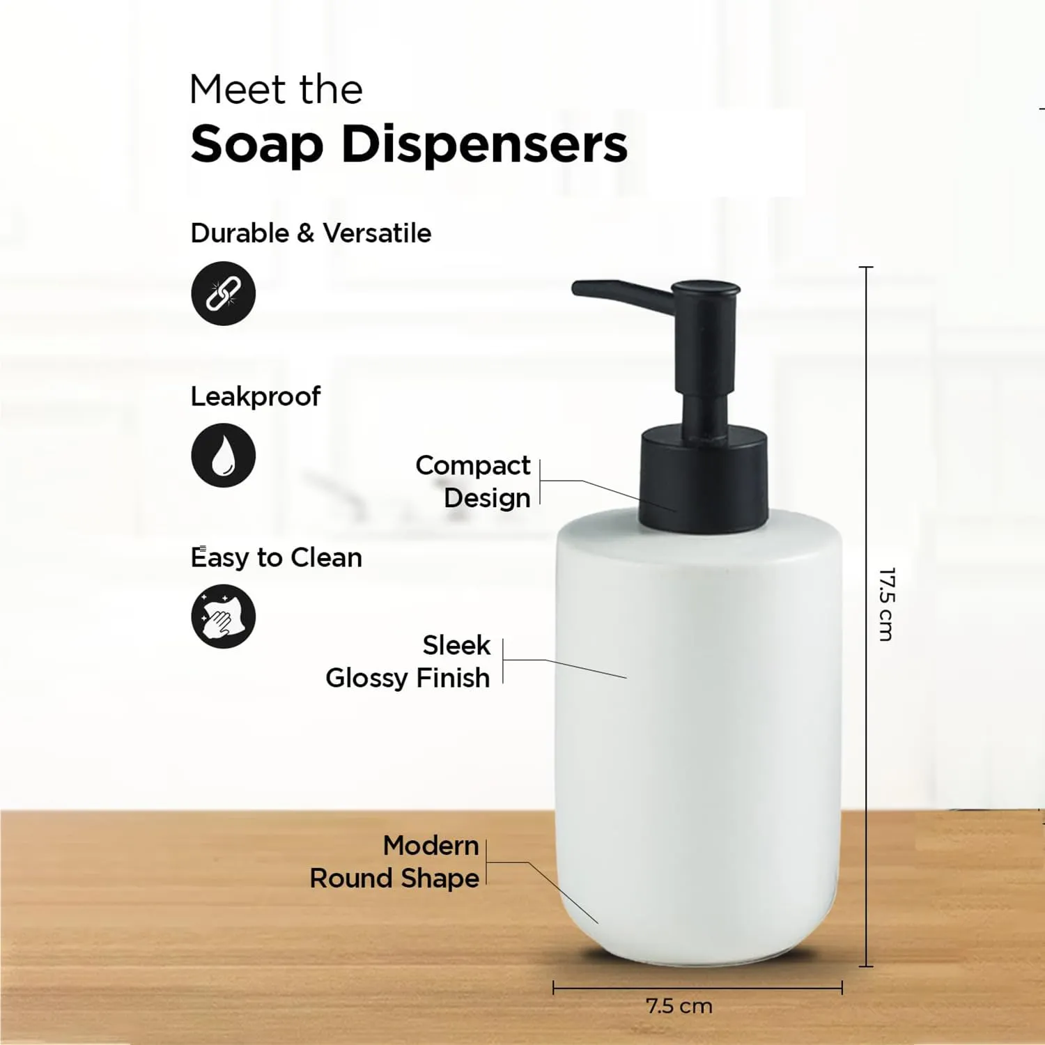 Homestic Liquid Soap Dispenser | Handwash Soap Dispenser | Soap Dispenser for Wash Basin | Shampoo Dispenser Bottle | Bathroom Dispenser Bottle | 350 ML | White