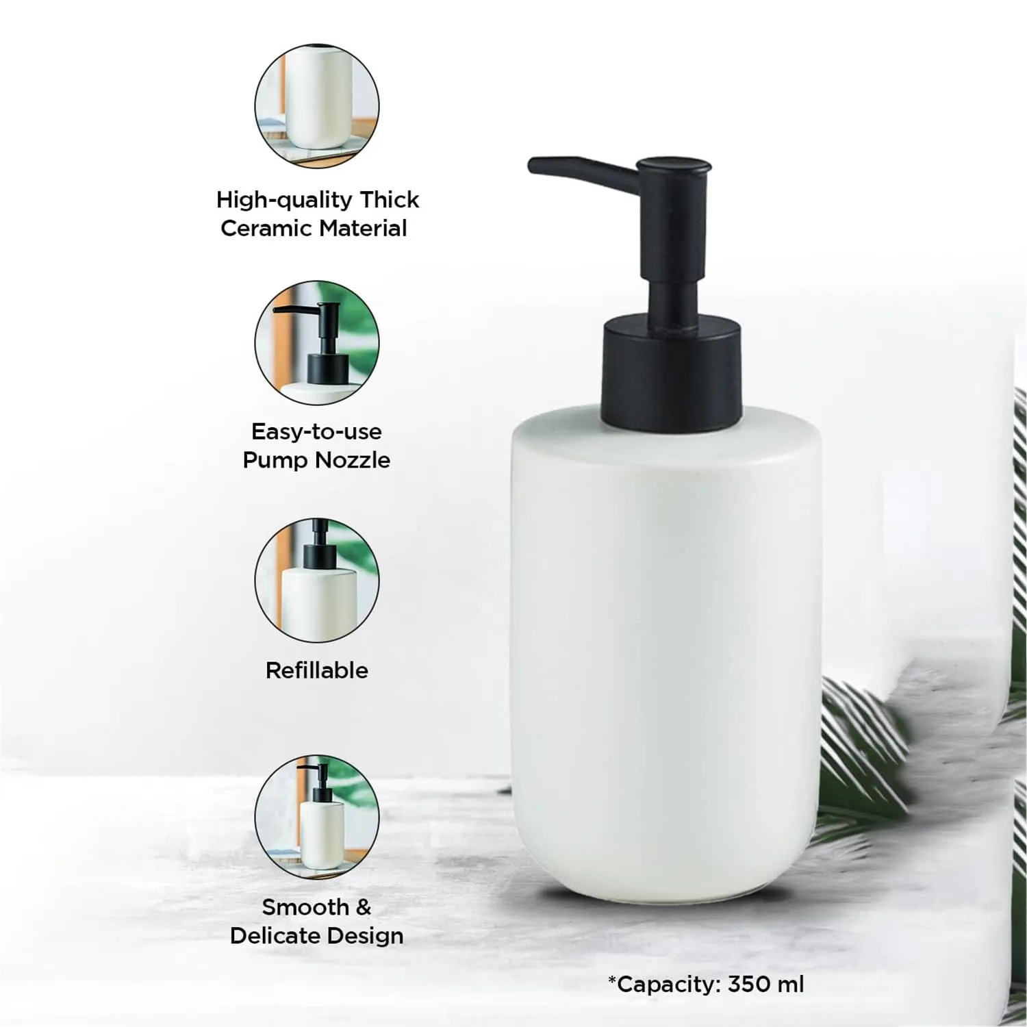 Homestic Liquid Soap Dispenser | Handwash Soap Dispenser | Soap Dispenser for Wash Basin | Shampoo Dispenser Bottle | Bathroom Dispenser Bottle | 350 ML | White