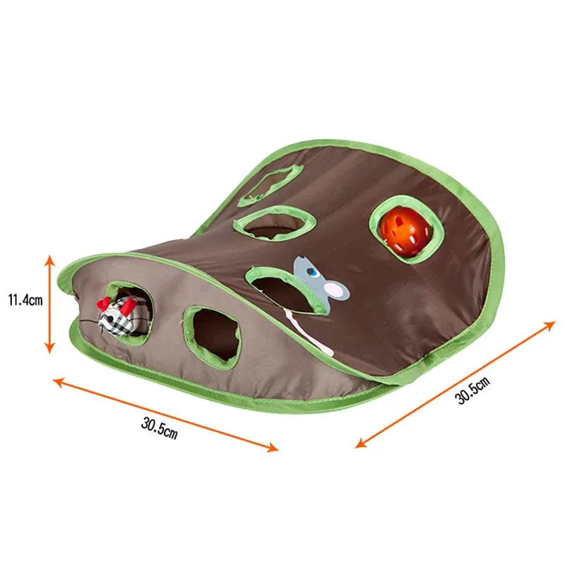 Interactive Cat Tunnel Toy with 9 Holes and Bell Tent