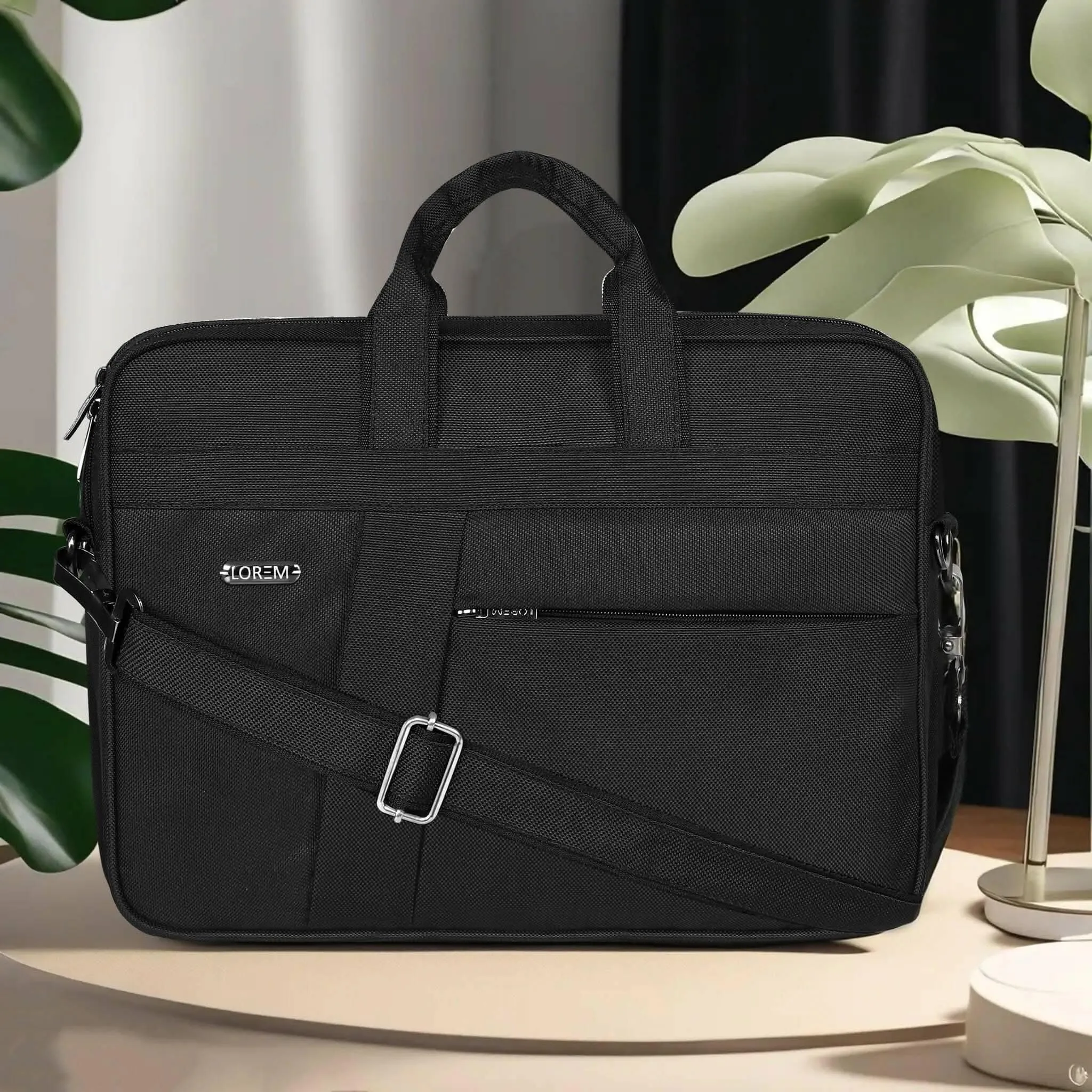 LOREM Black Color Linen fabric Messenger Bag (10 L, BG78)