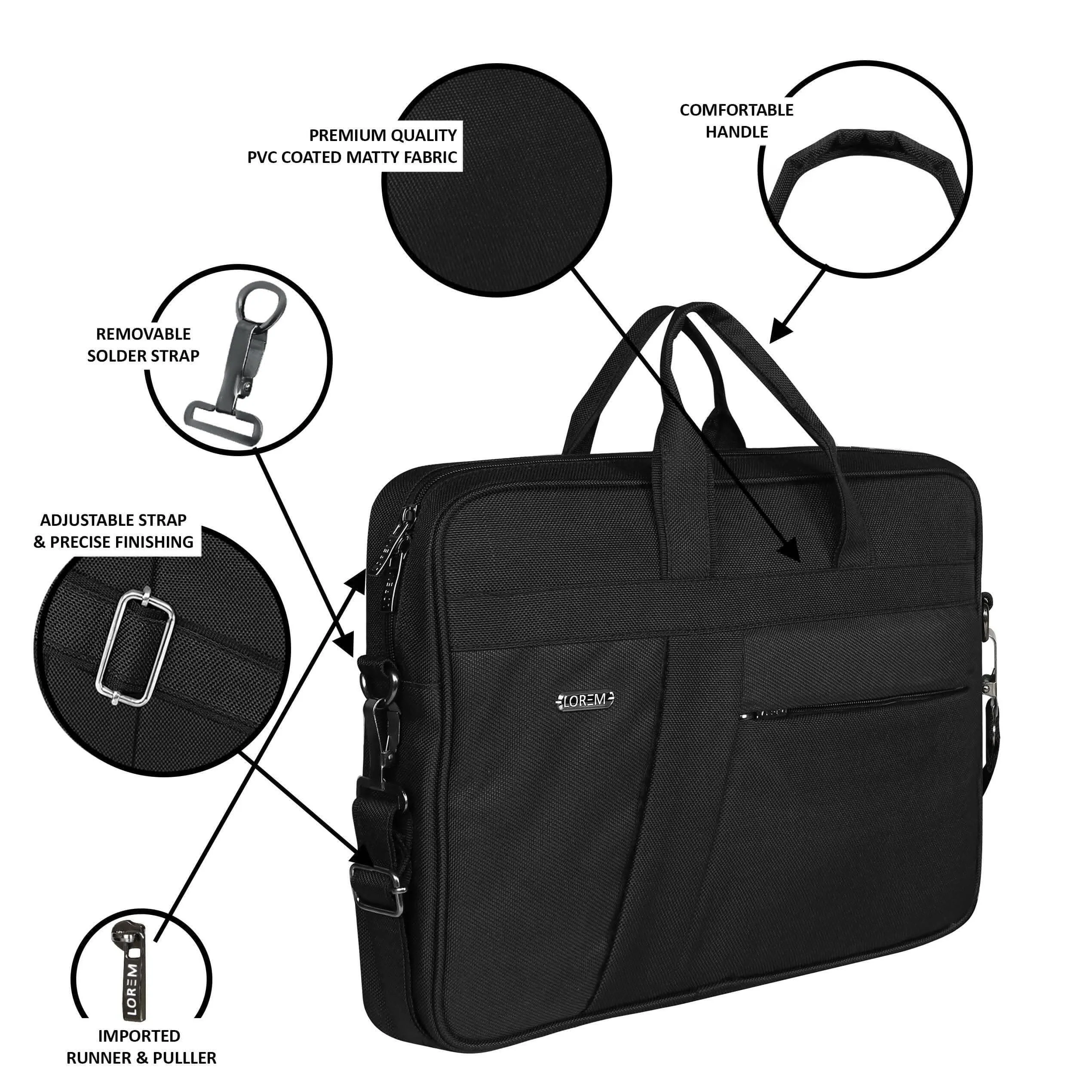 LOREM Black Color Linen fabric Messenger Bag (10 L, BG78)