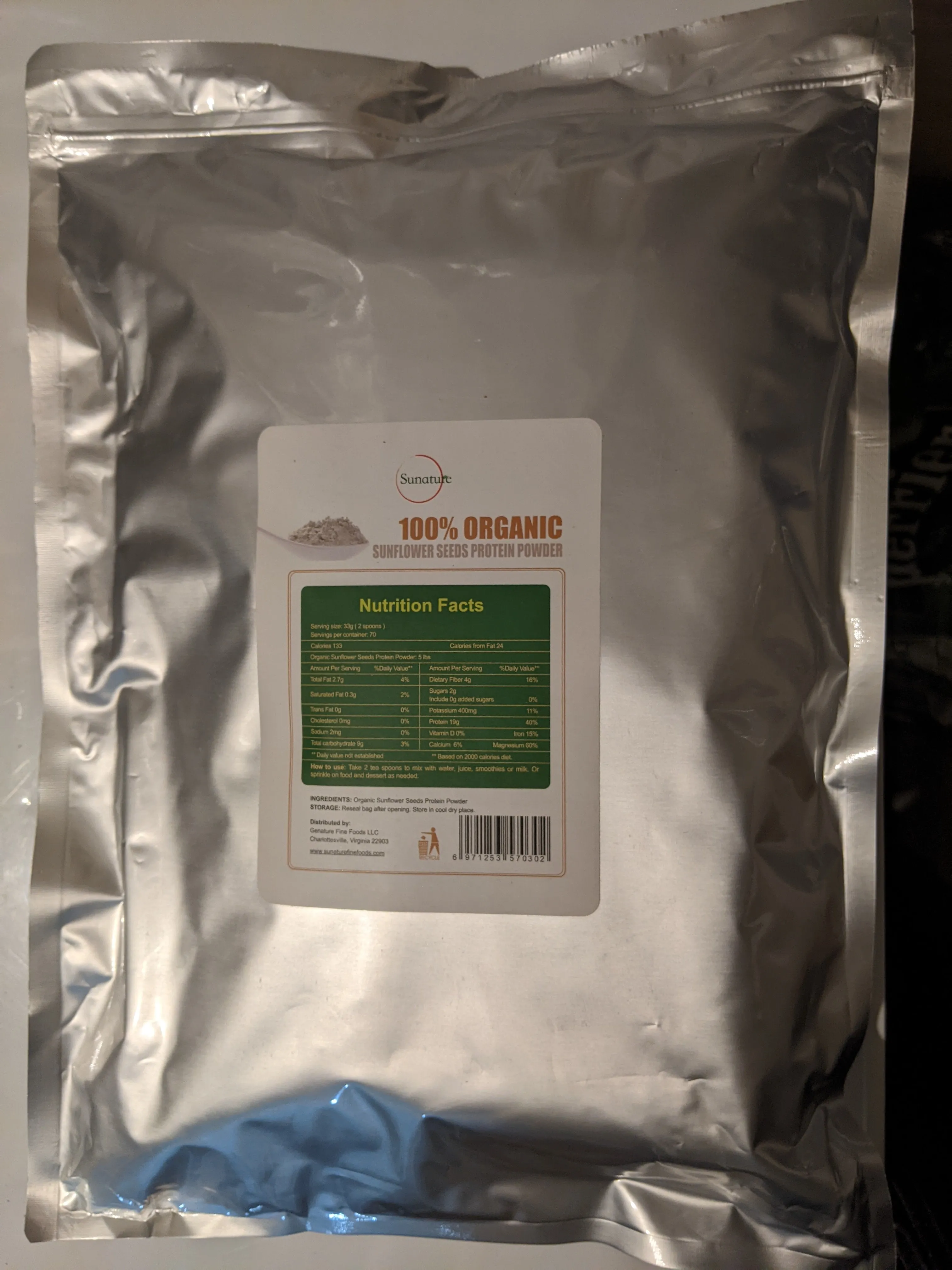 Sunature 5 lbs Organic Freeze Dried Sunflower Seed Protein Powder