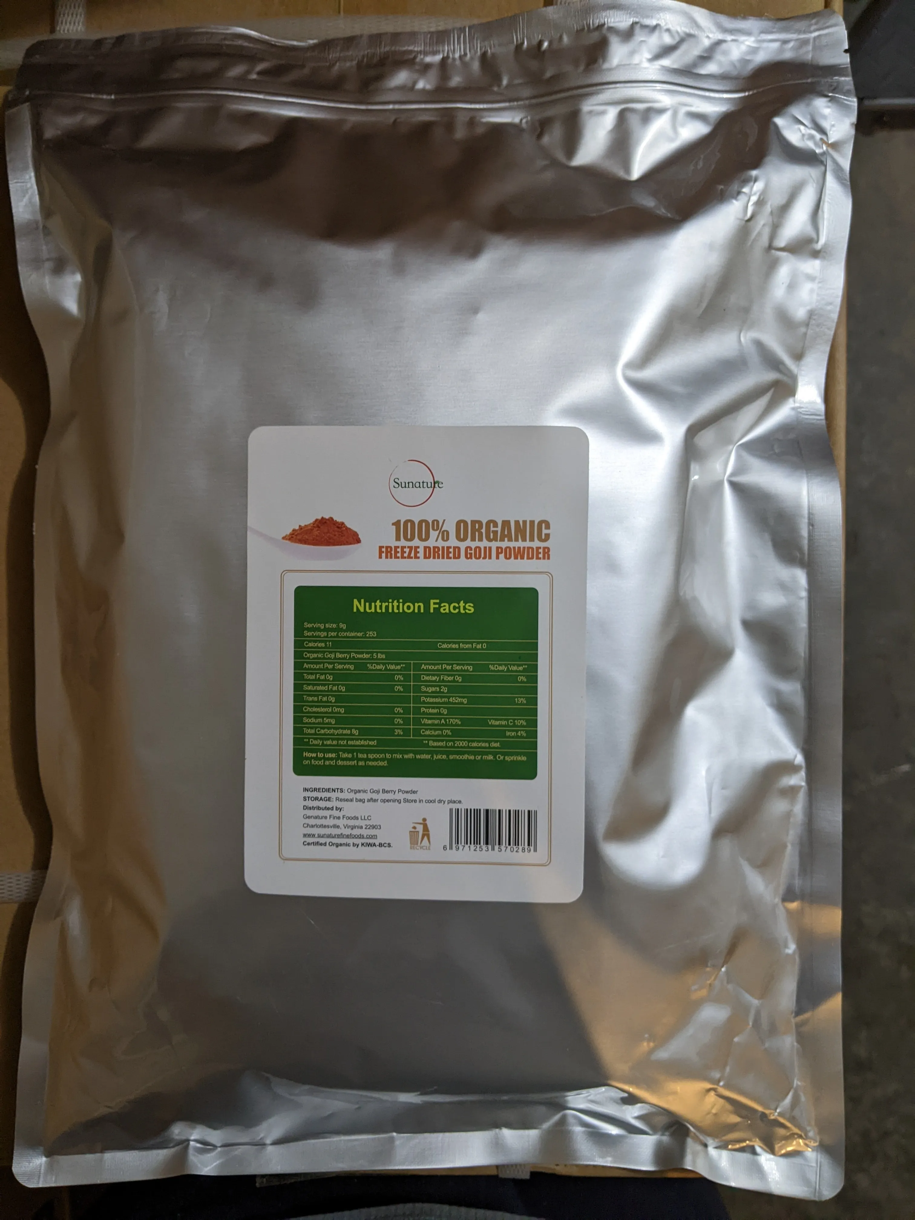 Sunature 5 lbs Superfood Organic Freeze Dried Goji Berry Powder