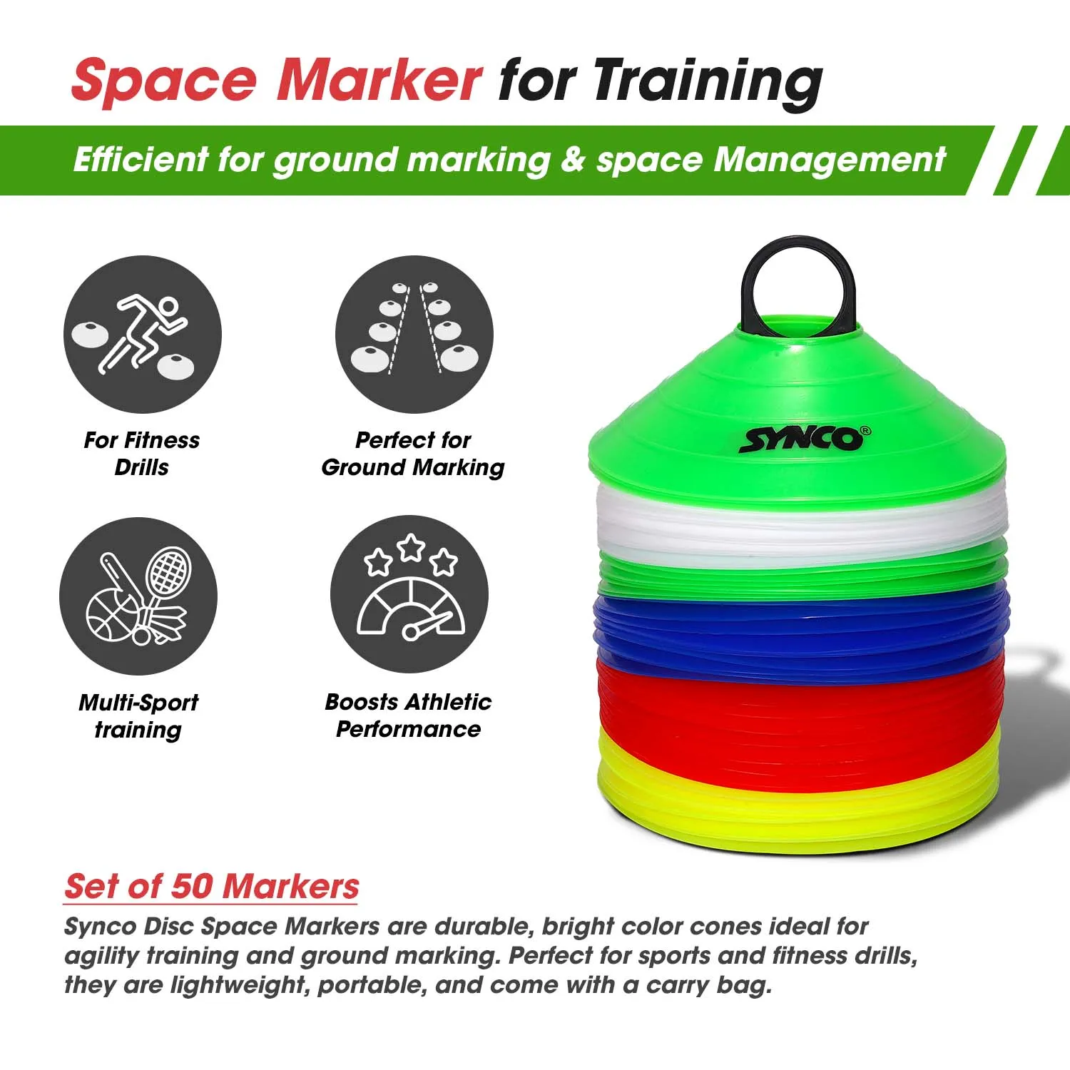 Synco Agility Disc Space Marker | for Training, Fitness  & Ground Marking with Carry Bag (2 inch)
